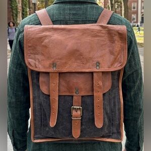 Vintage Inspired Waxed Canvas & Distressed Leather Rucksack